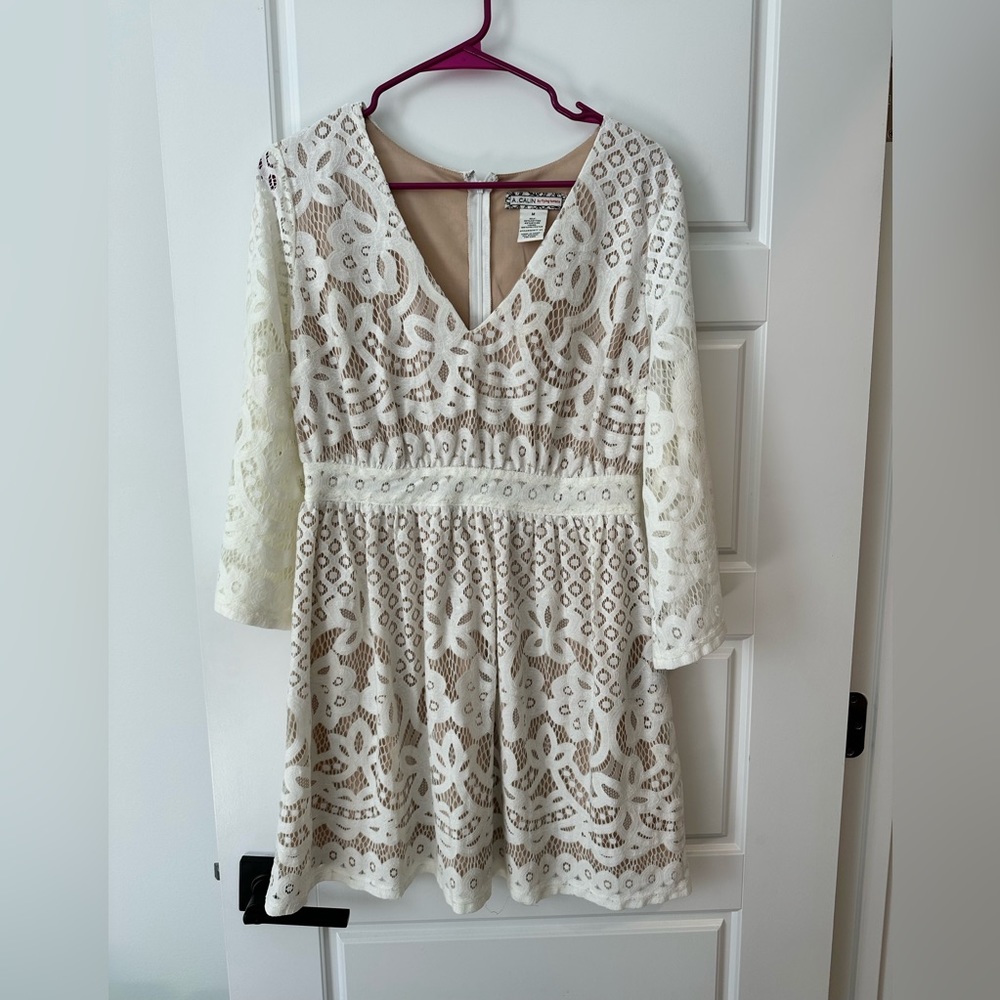 A.Calin by Flying Tomato Eyelet White Lace Bridal Mini Dress